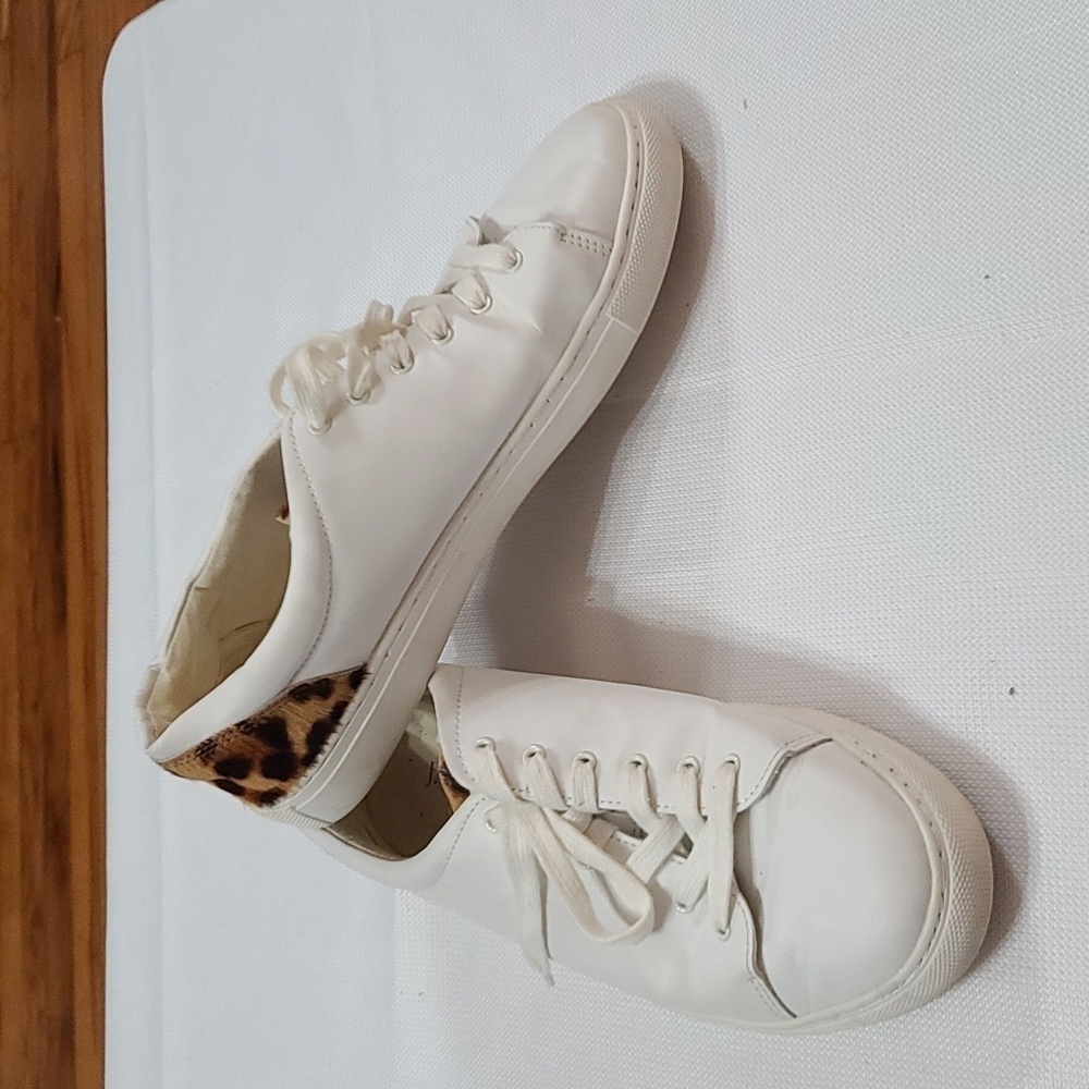 J Crew Factory Womens Sneakers Shoes White W/Cheetah Print Cow Hair Sz‎ 9.5 EUC - Picture 11 of 11